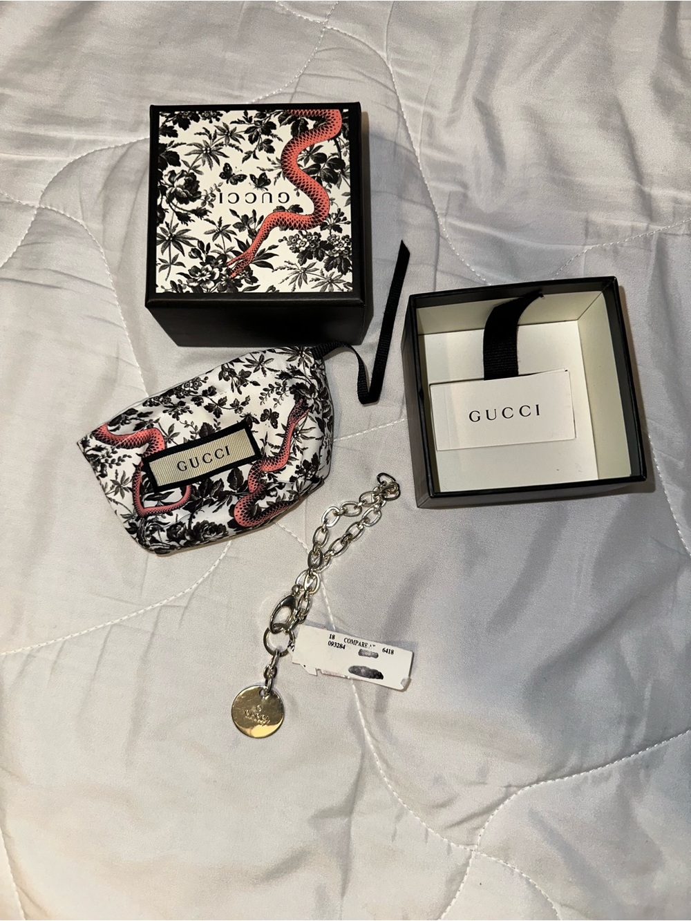 Gucci Silver Chain Charm Bracelet with Branded Snake Box -